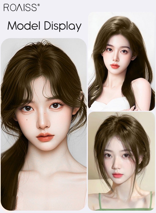 رويس قطعة شعر نسائية غير مرئية بدون خياطة، غرة أنيقة مفروقة من المنتصف، قطعة شعر شبكية داخلية رقيقة تسمح بمرور الهواء، مناسبة للنساء اللواتي يعانين من تساقط شعر خفيف، تغطي الشعر الرمادي وتزيد من كثافة الشعر، بني فاتح، 7×7 سم - Image 5